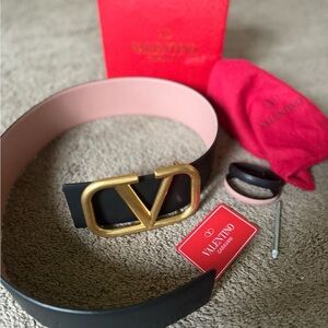 Valentino Black and Pink Belt with Gold Buckle